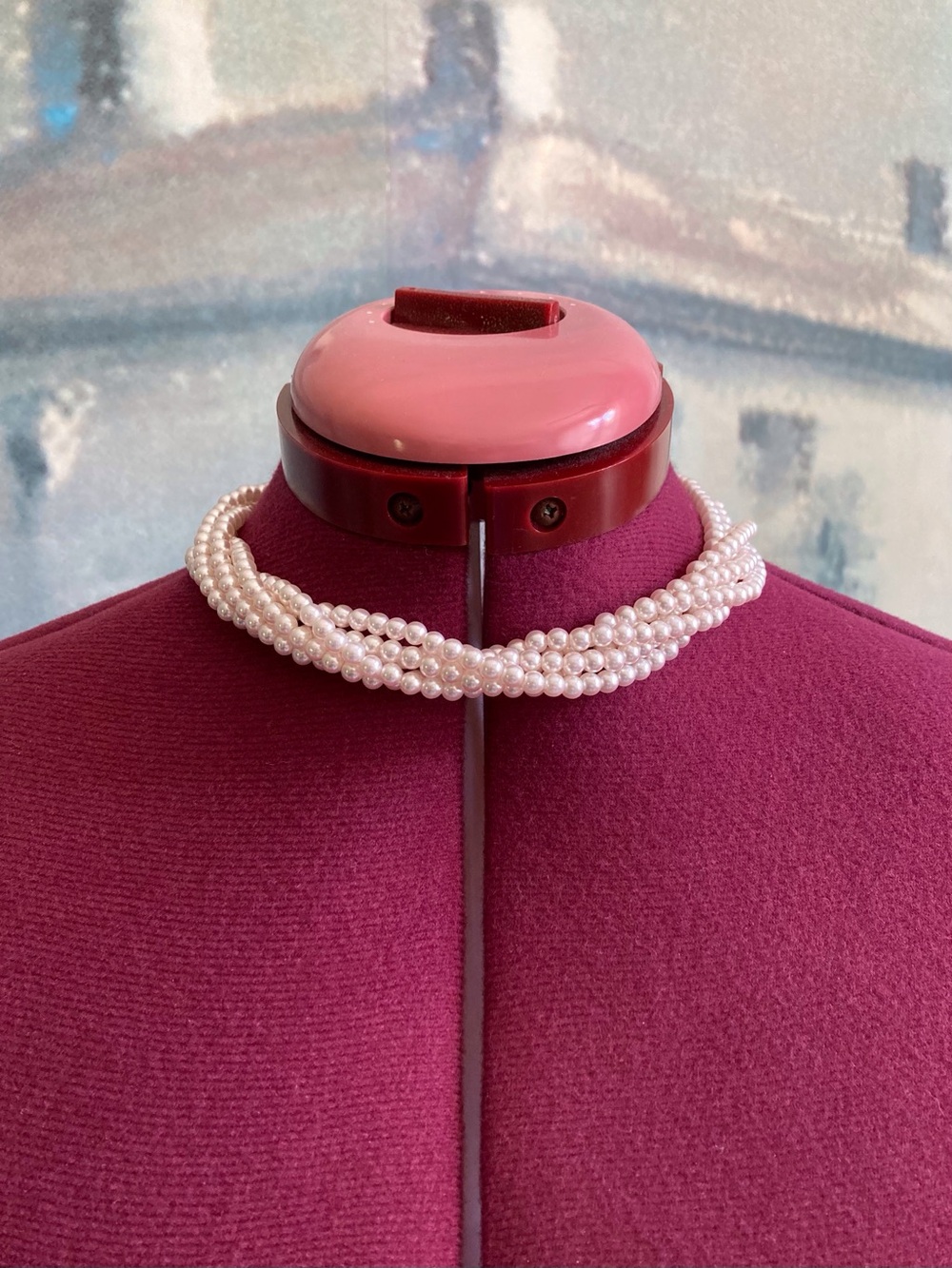 17” Delicate Blush Pink 5 Strand Small Faux Pearl Choker / Collar Necklace